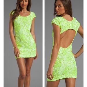 Dress the Population x Revolve Gabriella Lime Sequin Stretch Mini Dress Cutout